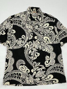 Hawaii Station Hawaiian Tribal Sea Turtle Shirt Black White Cotton Men's XL